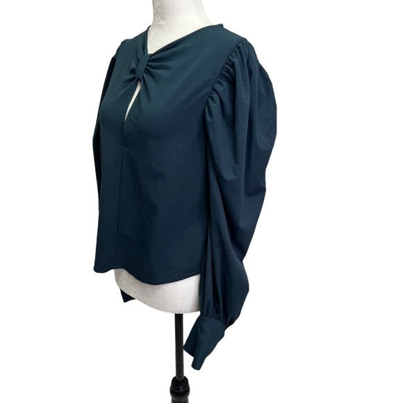 Zara Turquoise Long Puff Sleeve V-Neck Top Size S - Picture 7 of 10